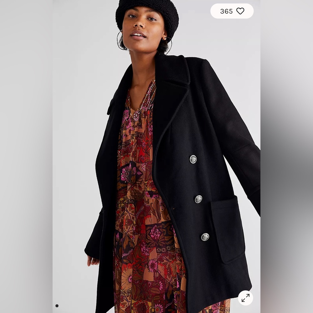Free People Black Pea Coat Timeless Structured Elegance - Picture 2 of 9